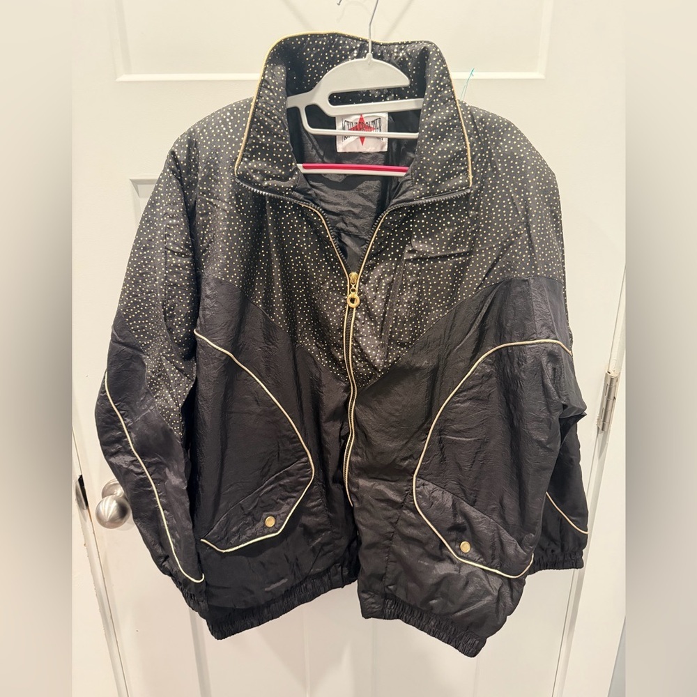 Active Frontier Vintage 90s Black Gold Polka Dot Ski Jacket Oversized Quilted